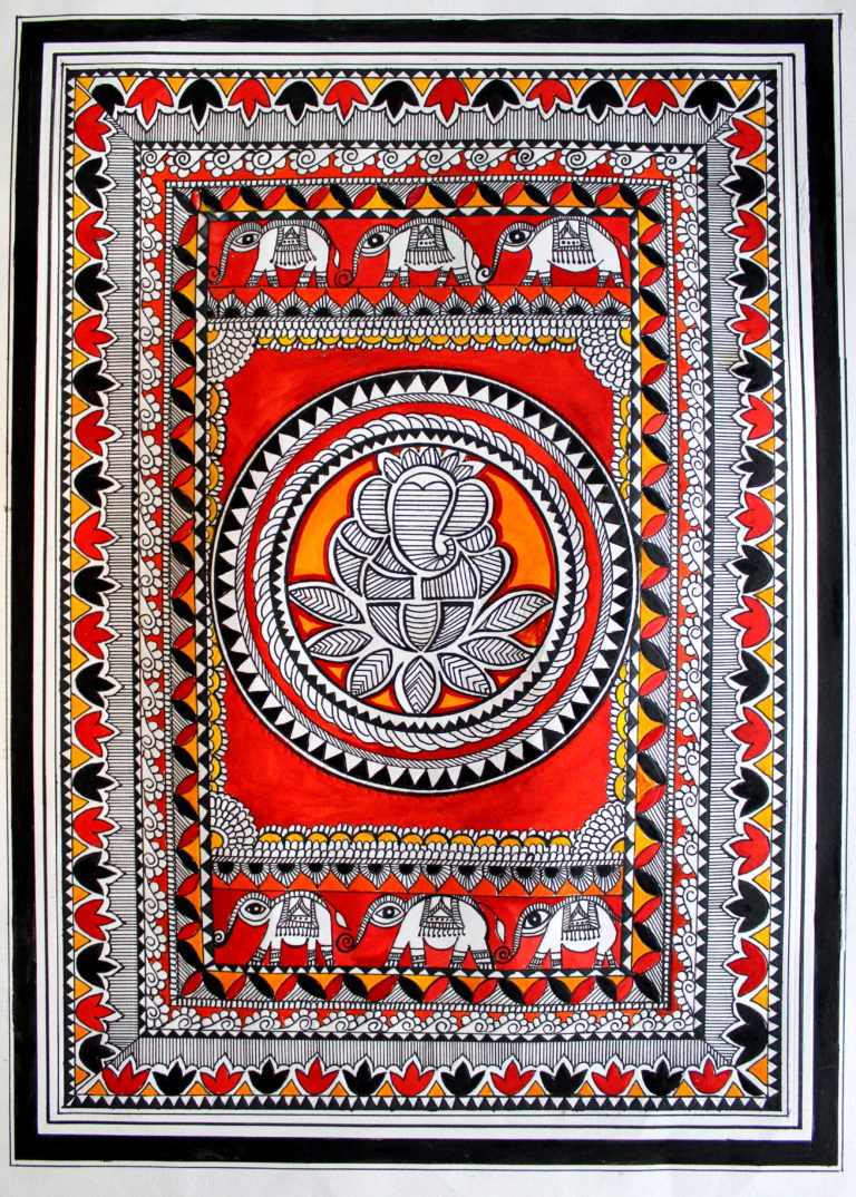 geometrical shapes of 5 figures of madhubani painting